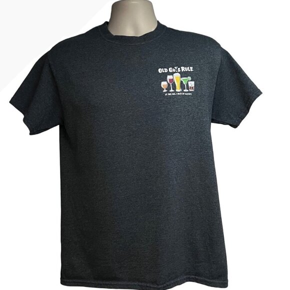 Old Guys Rule Mens Heather Blue Double Graphic Novelty T-Shirt Medium Relaxed - Picture 2 of 7